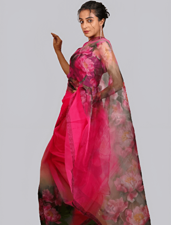Pink Color Print Silk Saree