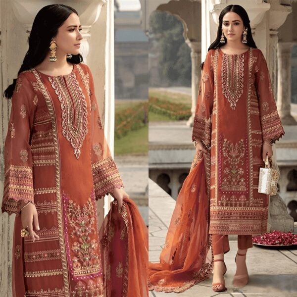 Radiant Ginger Orange Georgette Pakistani Salwar Kameez – Intricate and Beautiful Design