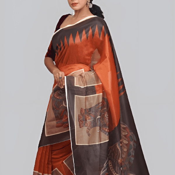 Chic Digital Print Half Silk Saree – Modern Aesthetics and Classic Elegance
