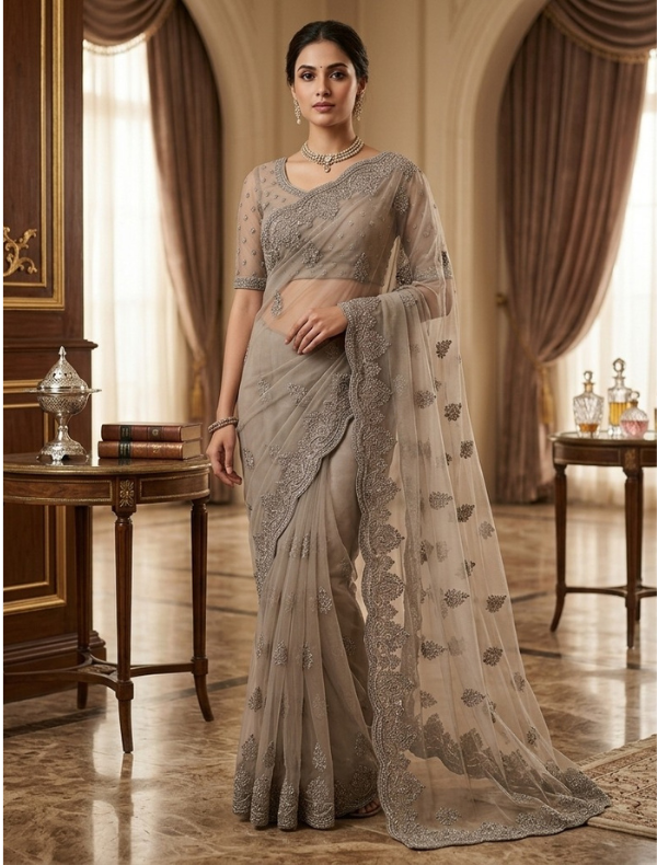 DESIGNER PARTY WEAR NET SAREE (TISSUE)