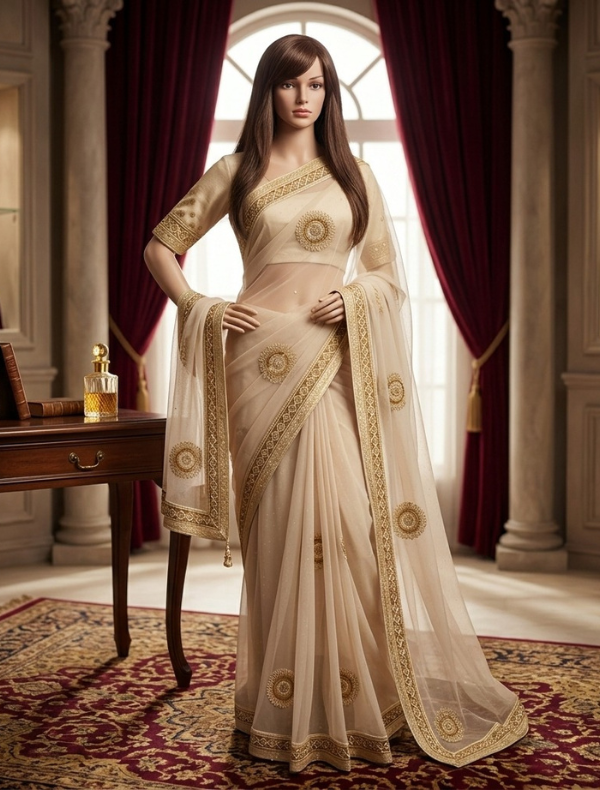 SIMENT NET SAREE (GOLD SHET)