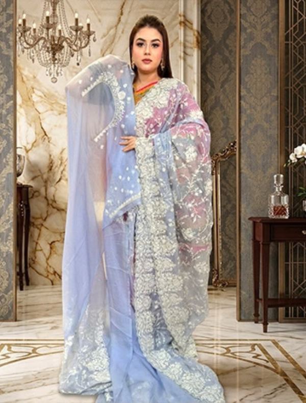 INDIAN PARTY SHAREE (MUSLIN EMBROIDERY)