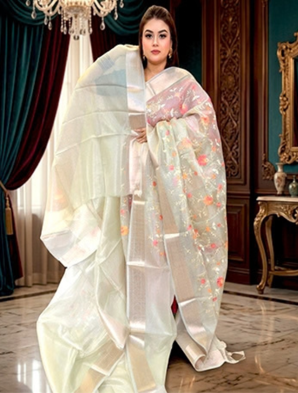 INDIAN PARTY SHAREE (SILK & COTTON EMBROIDERY)